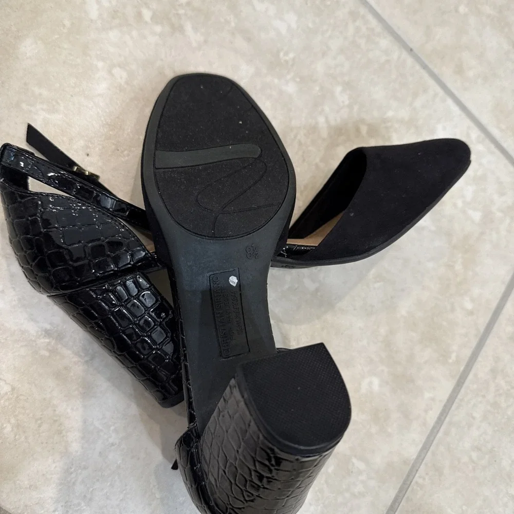 NEW NWT Christian Siriano Mary Jane Black Faux‎ Croc Block Heel Women's Sz 8.5